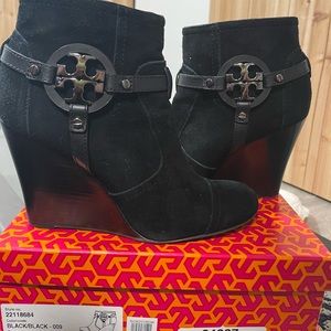 Tory Burch Black Suede Wedge Bootie-Size 8.5